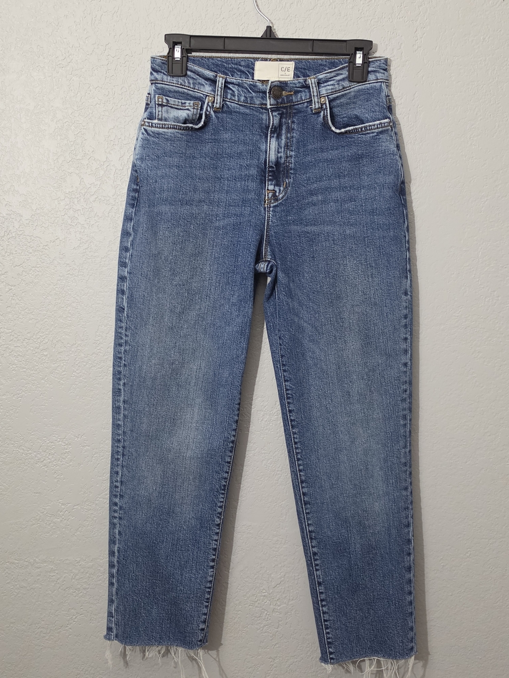 Current/Elliott High-Rise Relaxed Fit Jeans Medium Wash Raw Hem Womens 24